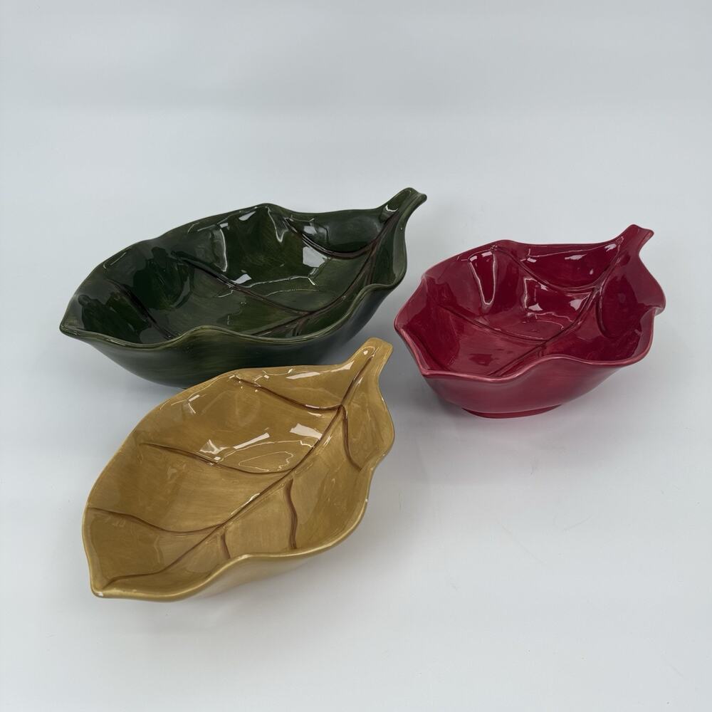 Home Trend 3 Piece Ceramic Bowls, Fall Autumn Leaf, Serving, Nesting , 15"
